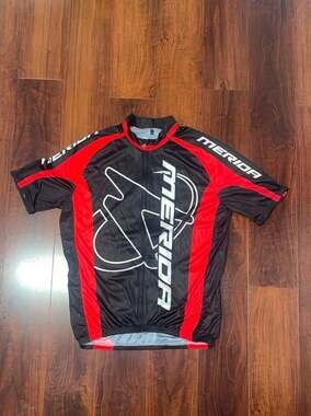 Merida Men's Short Sleeve Cycling Jersey Full Zip MTB Bike Shirt - Black/Red